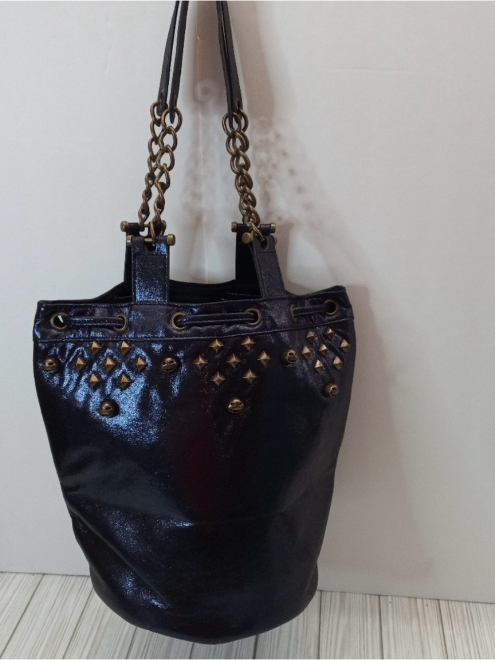 Nightmare Before Christmas Black and Purple Studded Tote Bag with Chain Handles